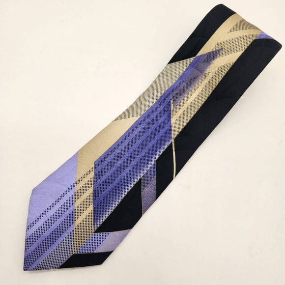 Vitaliano Pancaldi necktie men's black blue 100%silk abstract tie handmade Italy - Picture 1 of 16